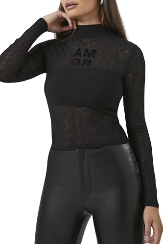 Forever 21 Damen Geripptes Amor Mock Neck Top, Schwarz, Klein von Forever 21