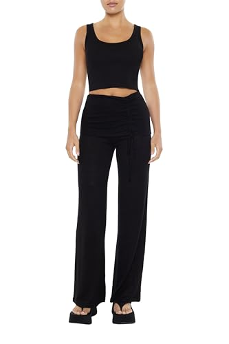 Forever 21 Damen Ruched Drawstring Foldover Pants Hose, Schwarz, S von Forever 21