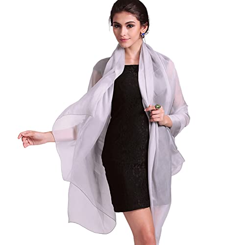 Forever Angel Luxus Damen Georgette Seidentuch 100% Seiden-schals Stola Halstücherr Hellgrau Maße 78.7"X25.6" / 200cmX65cm von Forever Angel-Schals