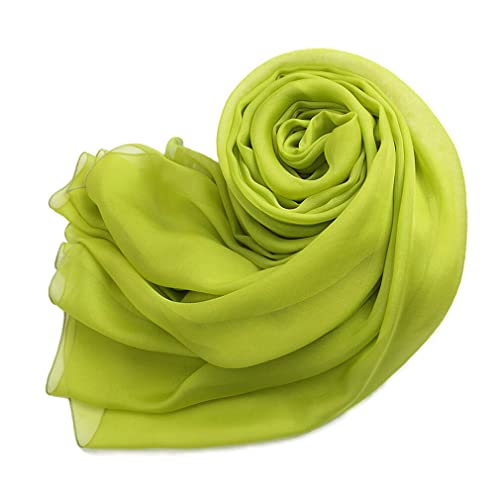 Forever Angel Luxus Damen Georgette Seidentuch 100% Seiden-schals Stola Halstücherr ZitronenGrün Maße 78.7"X25.6" / 200cmX65cm von Forever Angel-Schals