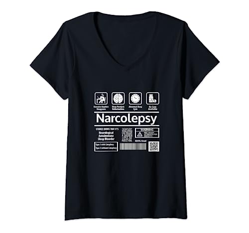 Damen Narcolepsy Warnaufkleber Informationen Narcolepsy Geschenk T-Shirt mit V-Ausschnitt Damen Narcolepsy Warnaufkleber Informationen Narcolepsy Geschenk T-Shirt mit V-Ausschnitt von Forever Brain Fog Narcolepsy Awareness