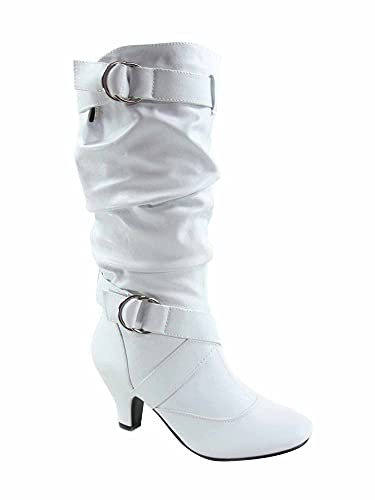 Forever Link Maggie-39 Damen Mode Niedriger Absatz Reißverschluss Slouchy Mid Wade Stiefel Schuhe, Weiß - White Pu, 37.5 EU von Forever Link