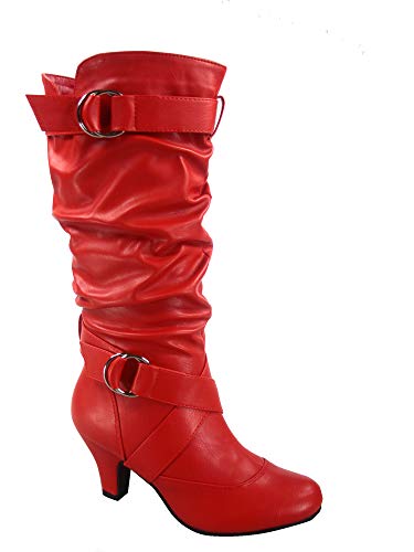 Forever Link Maggie-39 Damen Mode Niedriger Absatz Reißverschluss Slouchy Mid Wade Stiefel Schuhe, rot, 38 EU von Forever Link