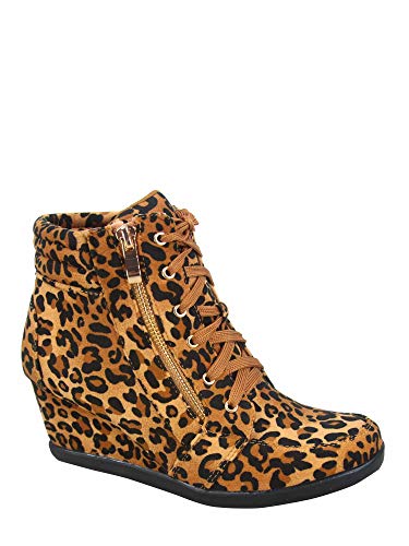 TZ 56 Damen High Top Sneakers Mode Klassische Schnürung Bequeme Wanderschuhe, Leopard, 37.5 EU von Forever Link