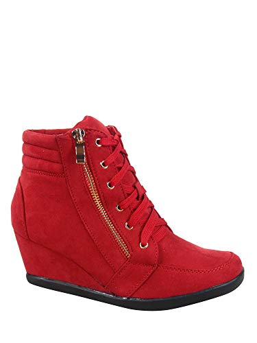 TZ 56 Damen High Top Sneakers Mode Klassische Schnürung Bequeme Wanderschuhe, Rot/Ausflug, einfarbig (Getaway Solids), 40 EU von Forever Link