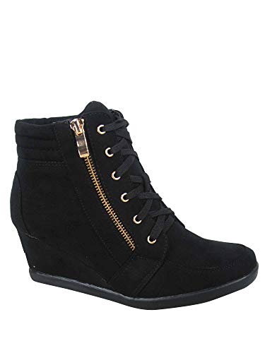 TZ 56 Damen High Top Sneakers Mode Klassische Schnürung Bequeme Wanderschuhe, Schwarz, 38 EU von Forever Link