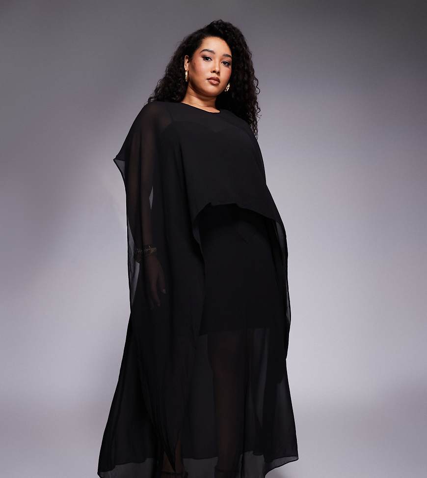 Forever New Curve - Honey - Träger-Maxikleid in Schwarz mit durchscheinendem Cape-Overlay von Forever New Curve