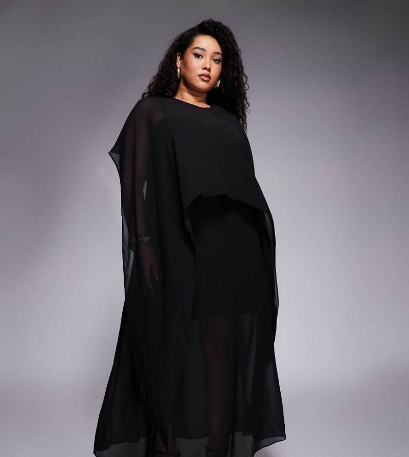 Forever New Curve - Honey - Träger-Maxikleid in Schwarz mit durchscheinendem Cape-Overlay von Forever New Curve