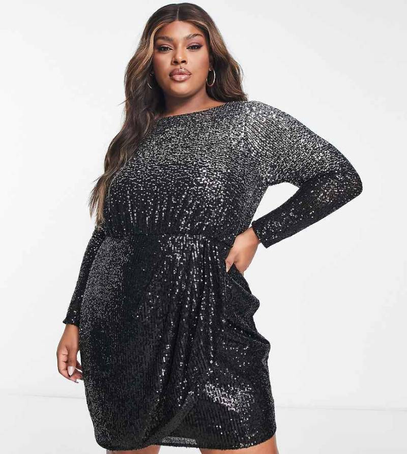 Forever New Curve - Verziertes Ombré-Wickelkleid in Anthrazit-Grau von Forever New Curve
