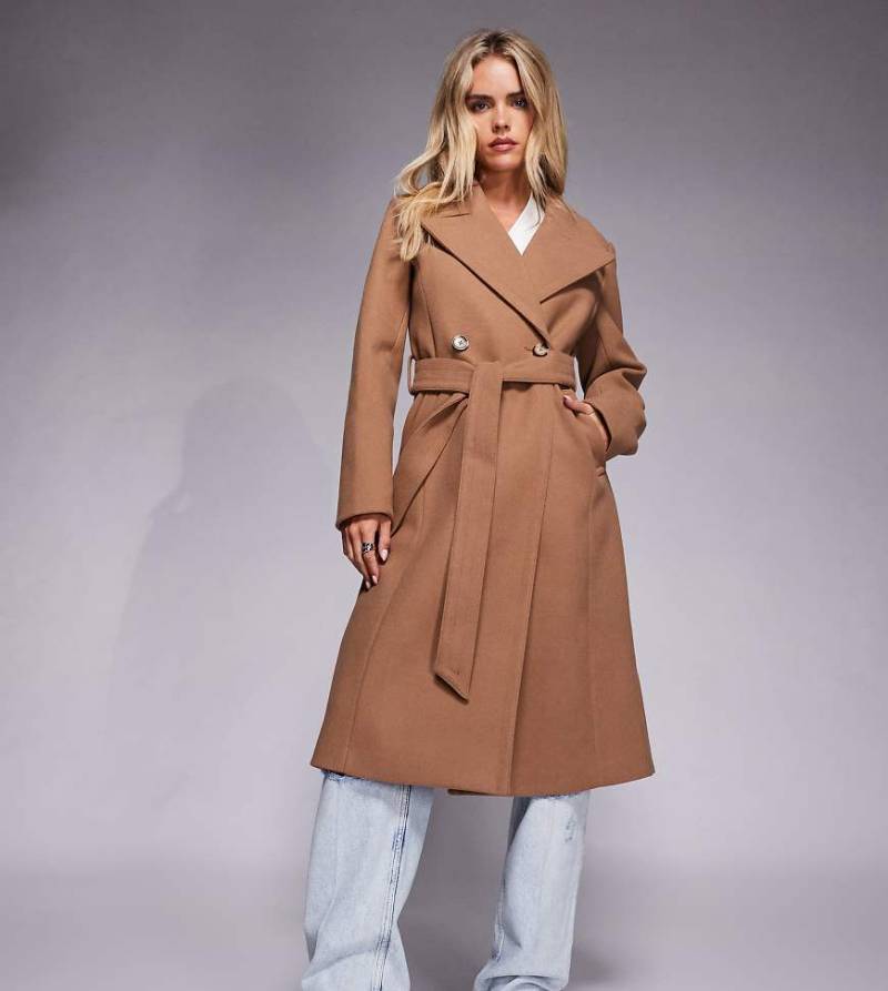 Forever New Petite - Eleganter Maxi-Wickelmantel in warmem Schokobraun-Brown von Forever New Petite