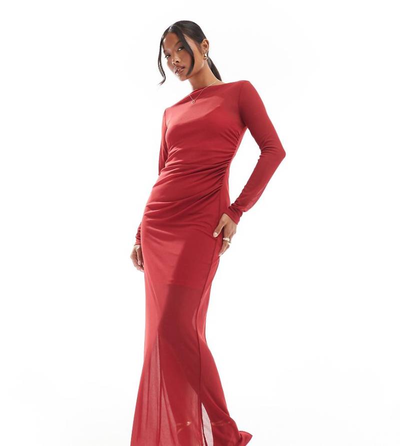 Forever New Petite - Langärmliges Maxikleid aus Netzstoff in Rot von Forever New Petite