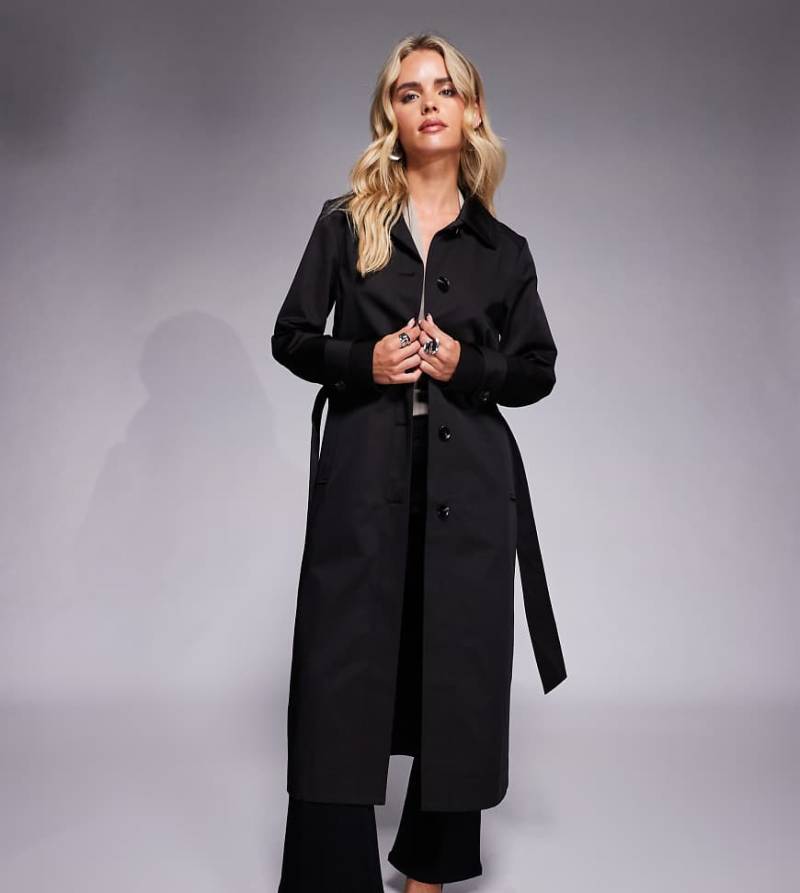 Forever New Petite - Midi-Trenchcoat in Schwarz mit Taschen von Forever New Petite