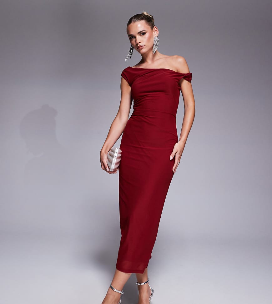 Forever New Petite - Midikleid in Weinrot mit One-Shoulder-Träger von Forever New Petite