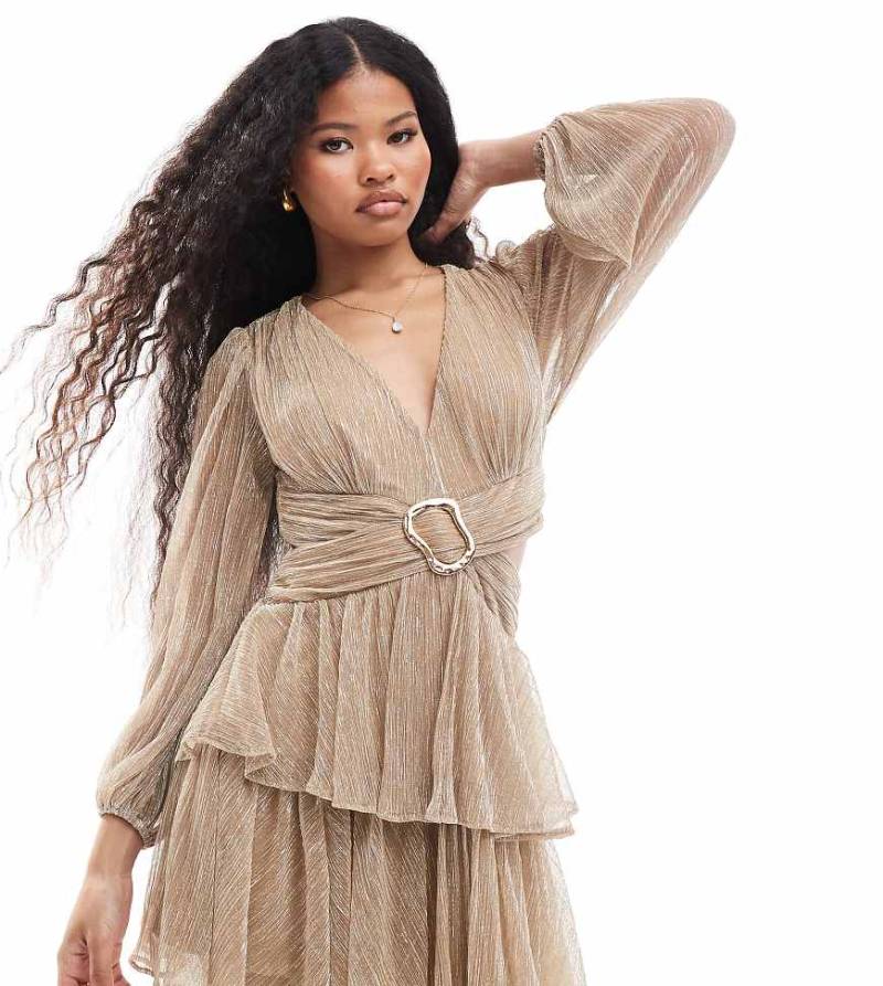 Forever New Petite - Plissee-Minikleid in Gold mit Zierausschnitt-Goldfarben von Forever New Petite