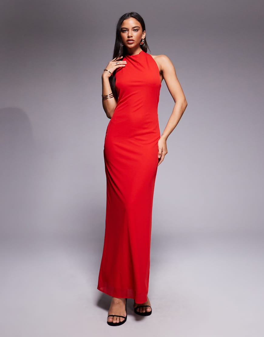 Forever New - Abby - Maxikleid in Rot mit hohem Wasserfallausschnitt und drapiertem Rücken-Zierknoten von Forever New