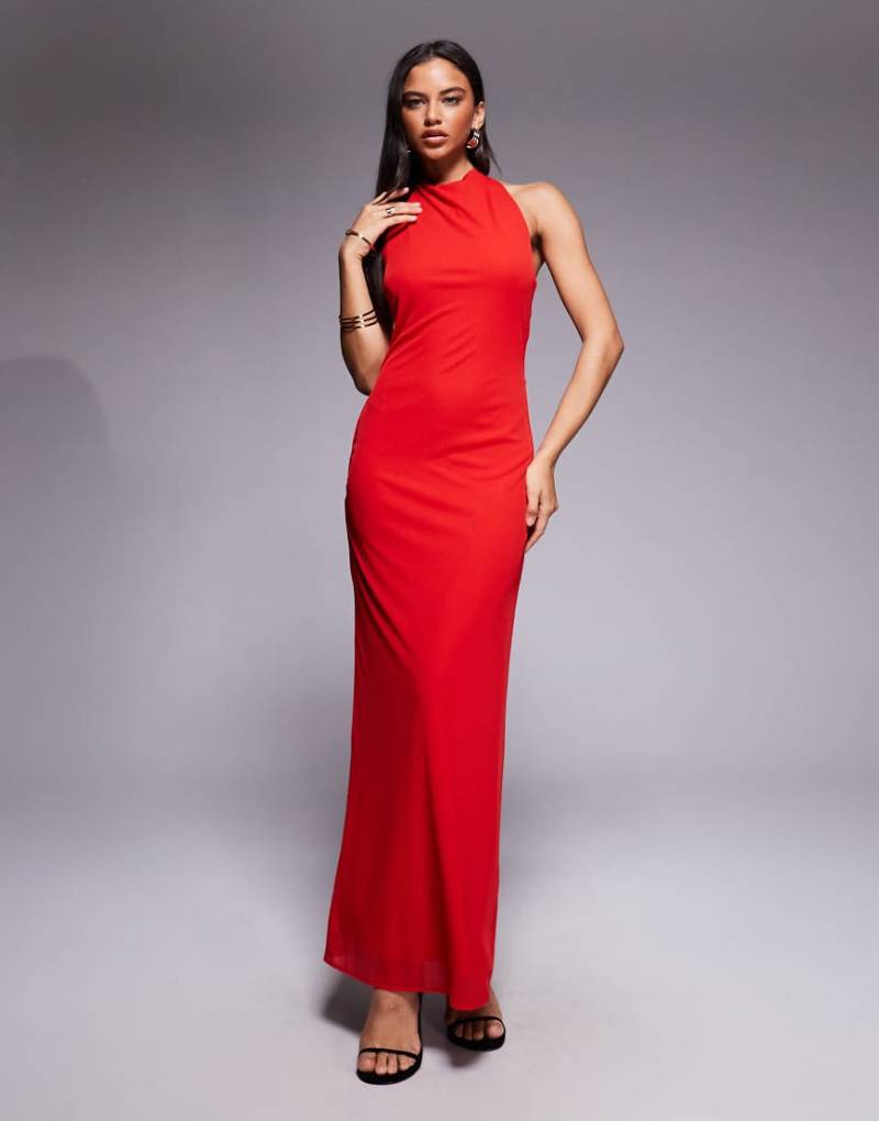 Forever New - Abby - Maxikleid in Rot mit hohem Wasserfallausschnitt und drapiertem Rücken-Zierknoten von Forever New