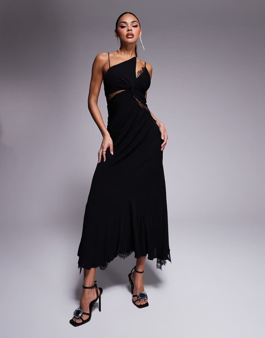 Forever New - Asymmetrisches Spitzen-Maxikleid in Schwarz mit gespleißtem Design von Forever New