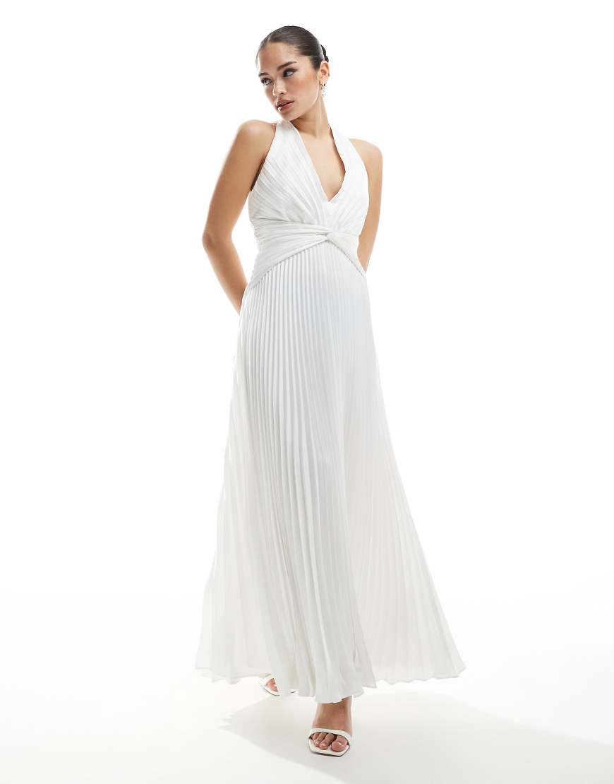 Forever New - Bridal - Maxi-Brautkleid in Elfenbeinweiß mit geknoteter Vorderseite und Plissee-Rock von Forever New