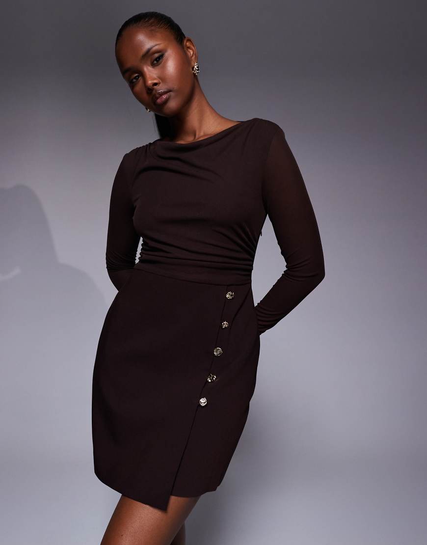 Forever New - Elegantes 2-in1-Minikleid in Schokobraun mit Oberteil aus Netzstoff-Brown von Forever New