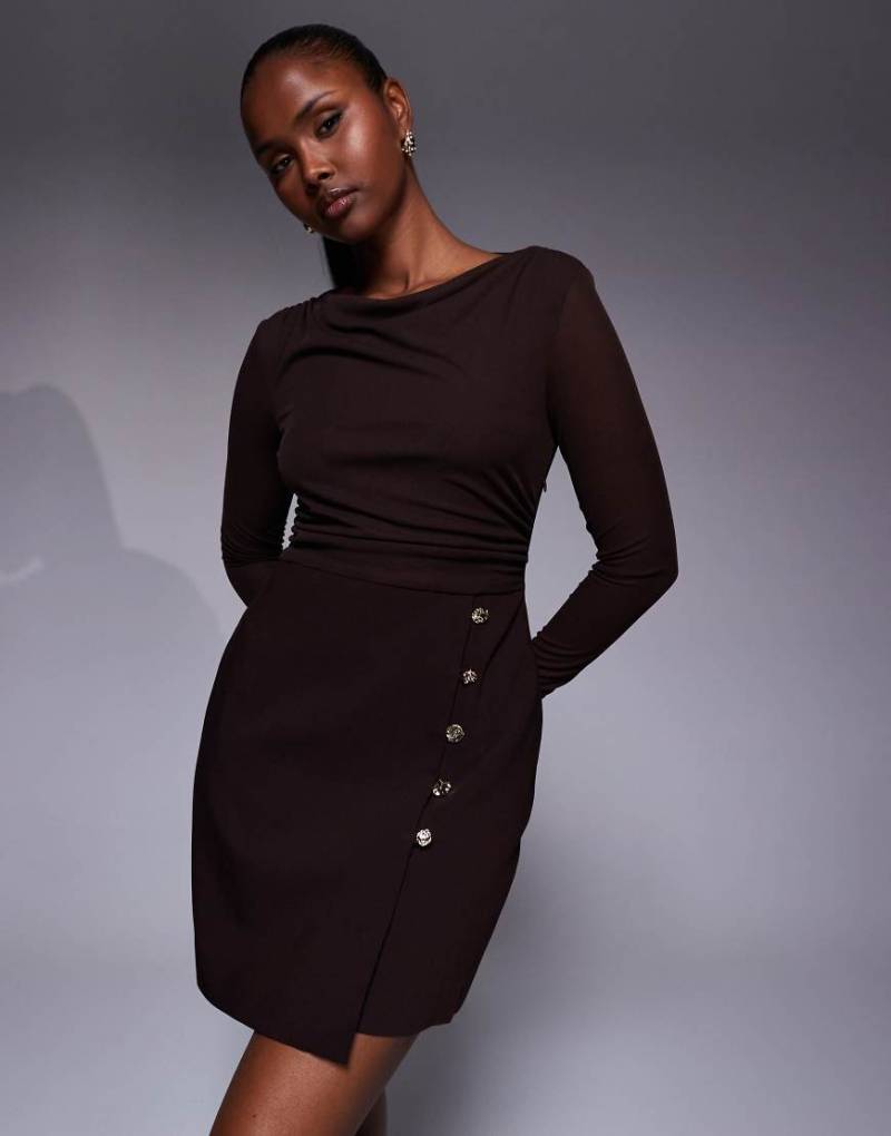 Forever New - Elegantes 2-in1-Minikleid in Schokobraun mit Oberteil aus Netzstoff-Brown von Forever New