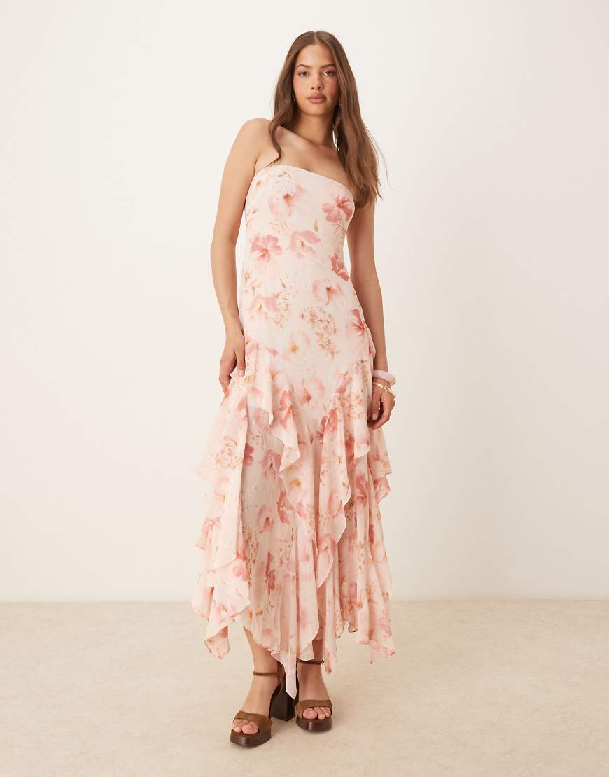 Forever New - Geblümtes Maxikleid in Apricot mit Rüschen-Bunt von Forever New