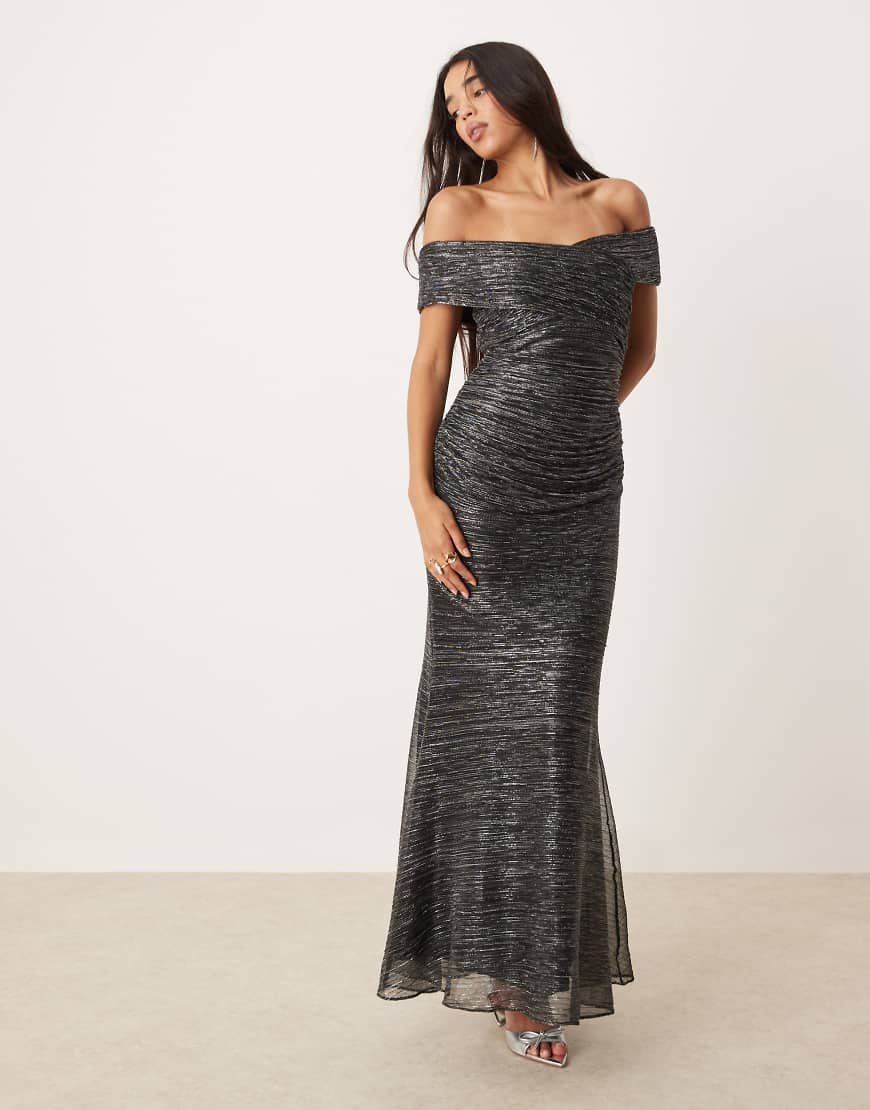Forever New - Gerafftes, plissiertes Midaxi-Kleid in Metallic-Anthrazit-Grau von Forever New