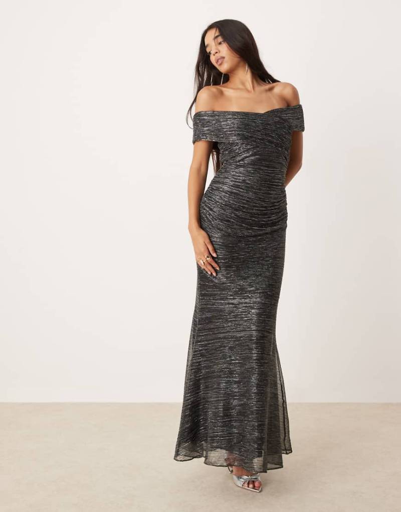 Forever New - Gerafftes, plissiertes Midaxi-Kleid in Metallic-Anthrazit-Grau von Forever New