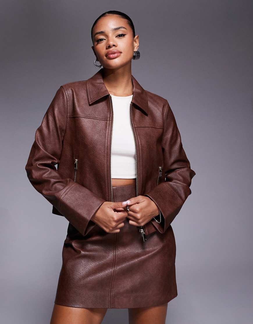 Forever New - Jacke aus Kunstleder in Walnussbraun-Brown von Forever New