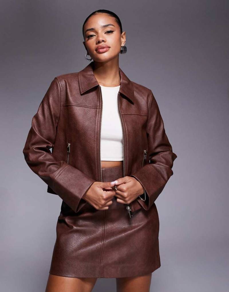 Forever New - Jacke aus Kunstleder in Walnussbraun-Brown von Forever New