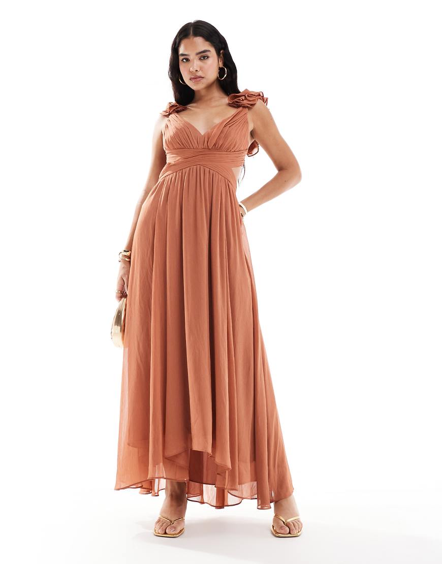 Forever New - Maxikleid in Rosébraun mit Rüschen an den Schultern Forever New - Maxikleid in Rosébraun mit Rüschen an den Schultern von Forever New
