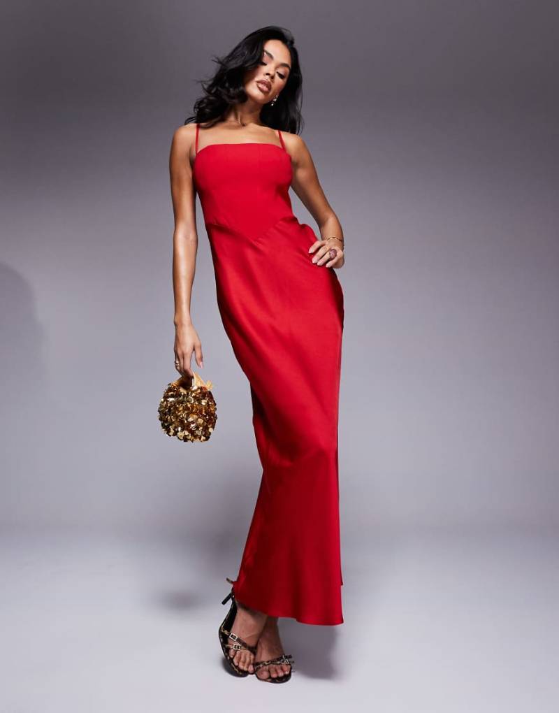 Forever New - Maxikleid in Rot mit eckigem Ausschnitt und Korsettdetail von Forever New