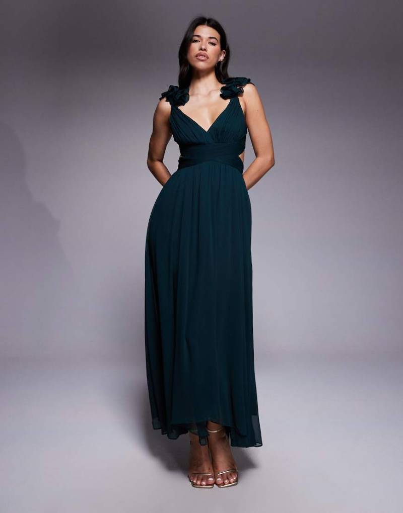 Forever New - Midaxi-Kleid in Moosgrün mit Rüschen an der Schulter von Forever New