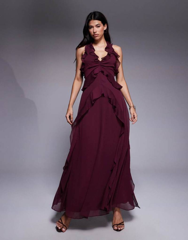 Forever New - Midaxi-Kleid in Portweinrot mit Rüschen von Forever New