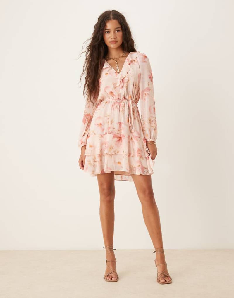 Forever New - Minikleid mit Rüschen in Rosa geblümt von Forever New