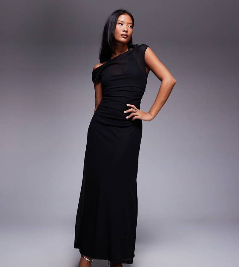 Forever New Petite - Brooklyn - Zweilagiges Midaxikleid aus Netzstoff in Schwarz von Forever New