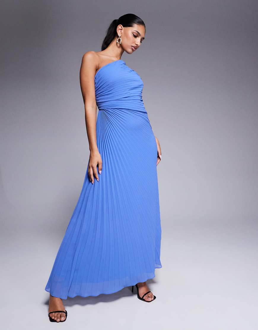 Forever New - Plissiertes Maxikleid in Blau mit One-Shoulder-Träger von Forever New
