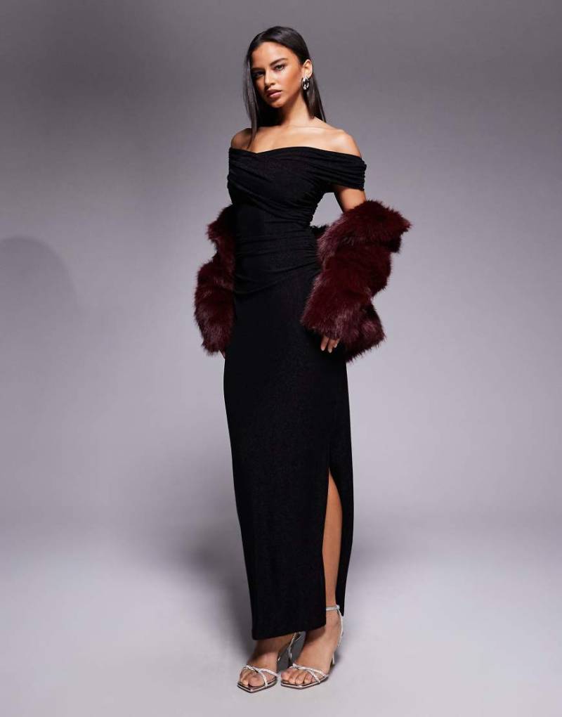 Forever New - Schulterfreies Maxikleid in Schwarz mit überkreuztem Design von Forever New