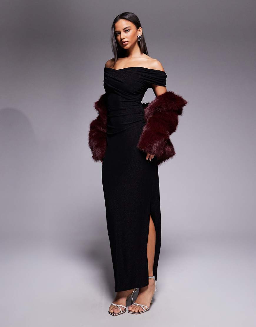 Forever New - Schulterfreies Maxikleid in Schwarz mit überkreuztem Design von Forever New