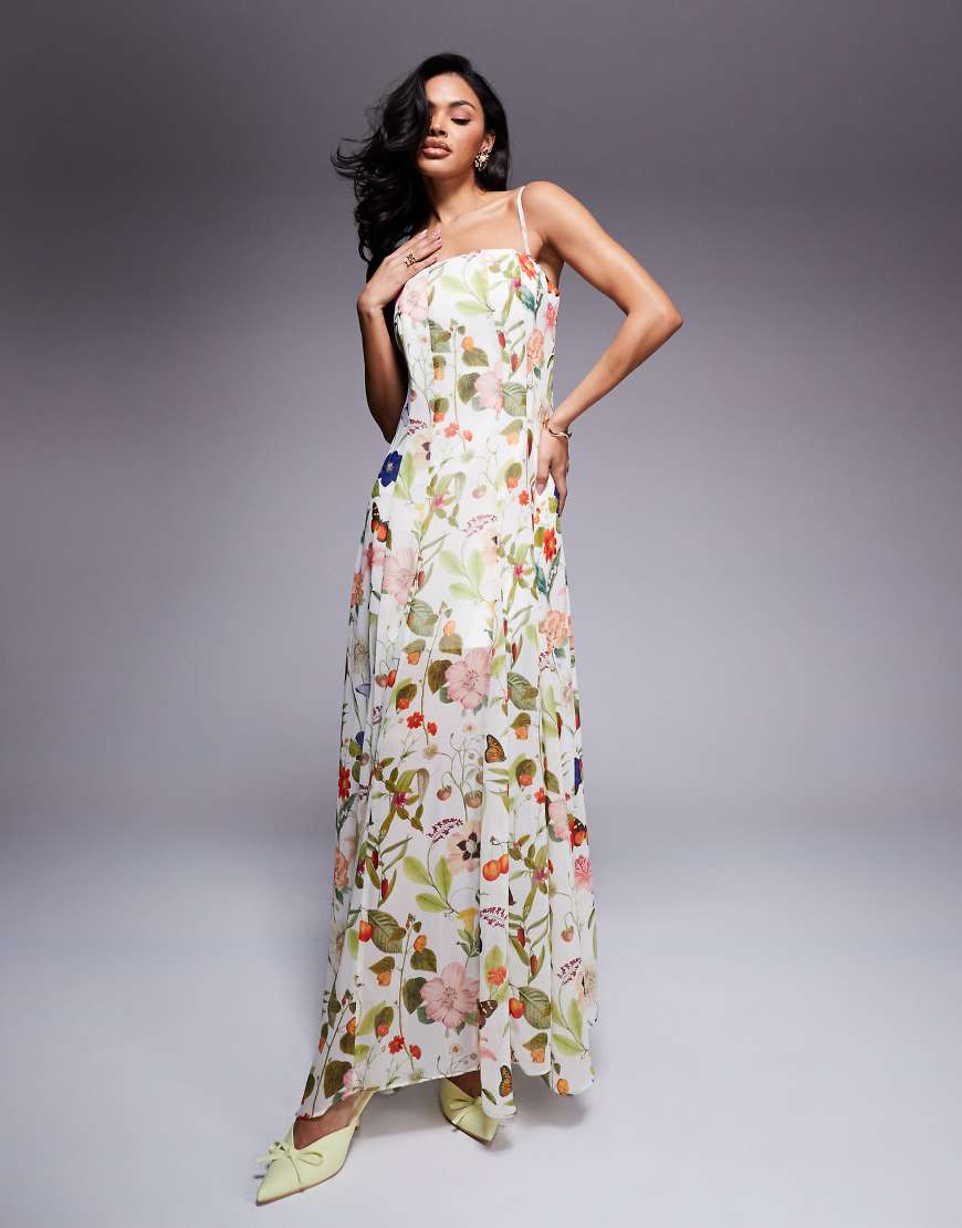 Forever New - Trägerloses, durchsichtiges Maxikleid mit botanischem Muster-Weiß Forever New - Trägerloses, durchsichtiges Maxikleid mit botanischem Muster-Weiß von Forever New