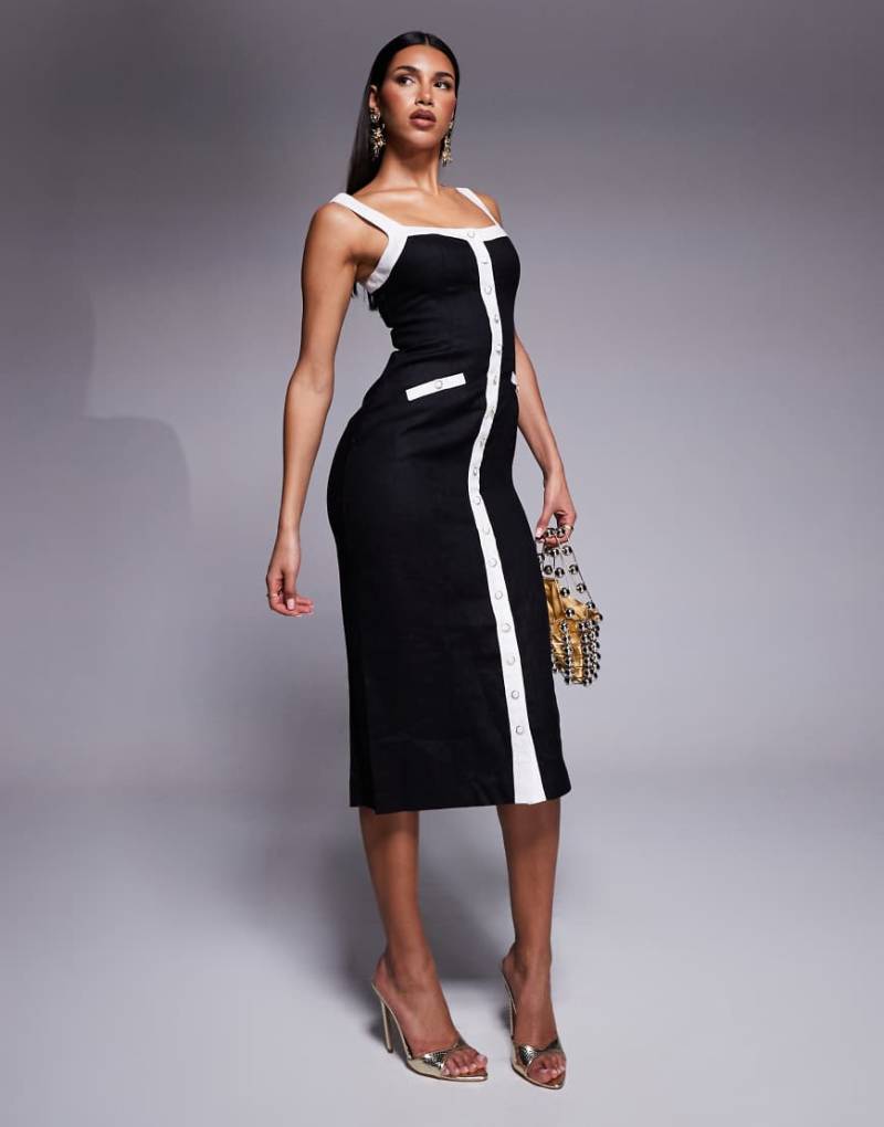 Forever New - Wadenlanges Strickkleid in Schwarz mit Kontrastdetails von Forever New