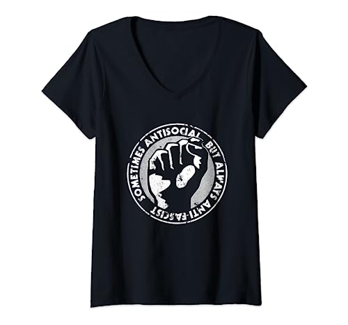 Damen Manchmal antisozial, immer antifaschistisch, nazistisch, anti-böse T-Shirt mit V-Ausschnitt Damen Manchmal antisozial, immer antifaschistisch, nazistisch, anti-böse T-Shirt mit V-Ausschnitt von Forever Vacation Store