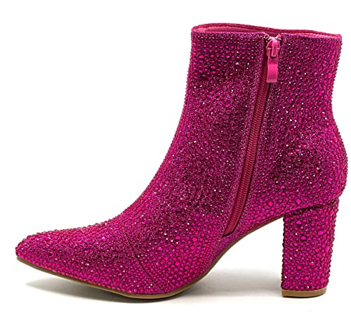 Damen-Stiefelette mit Strasssteinen und Blockabsatz, Fuchsia Strass, 40.5 EU Damen-Stiefelette mit Strasssteinen und Blockabsatz, Fuchsia Strass, 40.5 EU von Forever