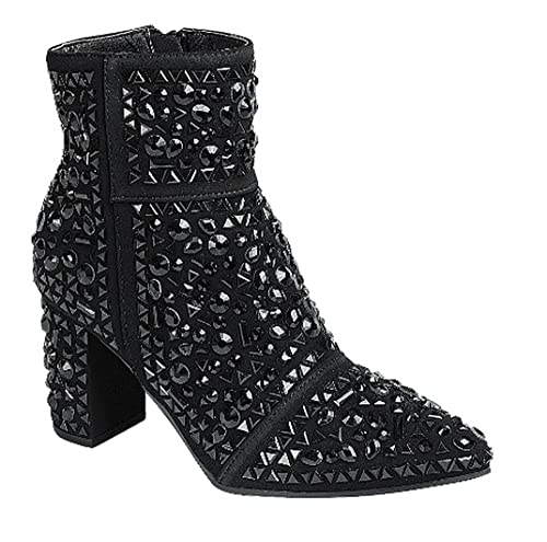 Forever Damen-Stiefeletten mit Strass und Glitzer, Blockabsatz, Schwarz Glitter, 37 EU von Forever