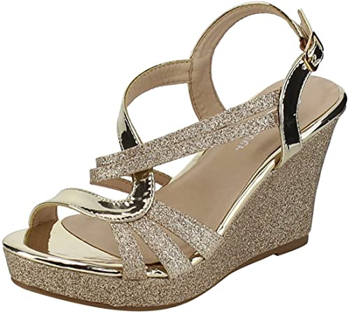 Forever FQ22 Women's Glitter Strappy Wrapped Wedge Heel Platform Sandals von Forever