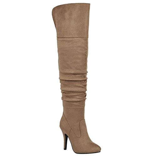 Forever Link Focus-33 Overknee-Stiefel aus veganem Leder für Damen, Taupe*s, 38.5 EU von Forever