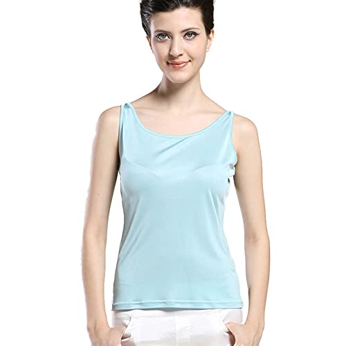 ForeverAngel Damen Trägerhemd Rundhalsausschnitt-Als Unterhemd oder Tanktop für Frauen 100% Reine Seide Hellblau Größe L von ForeverAngel