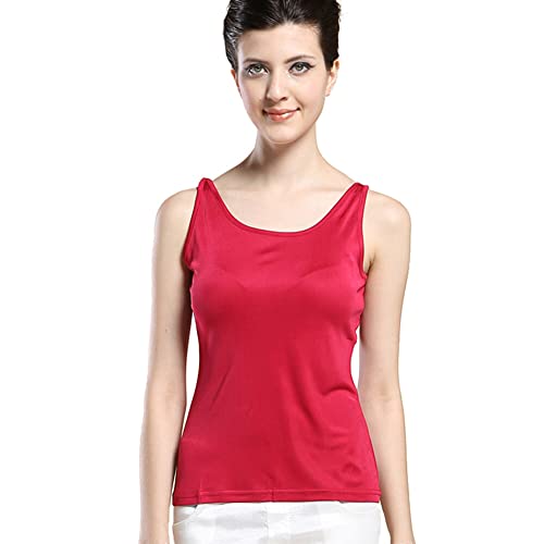 ForeverAngel Damen Trägerhemd Rundhalsausschnitt-Als Unterhemd oder Tanktop für Frauen 100% Reine Seide dunkelrot Größe M von ForeverAngel
