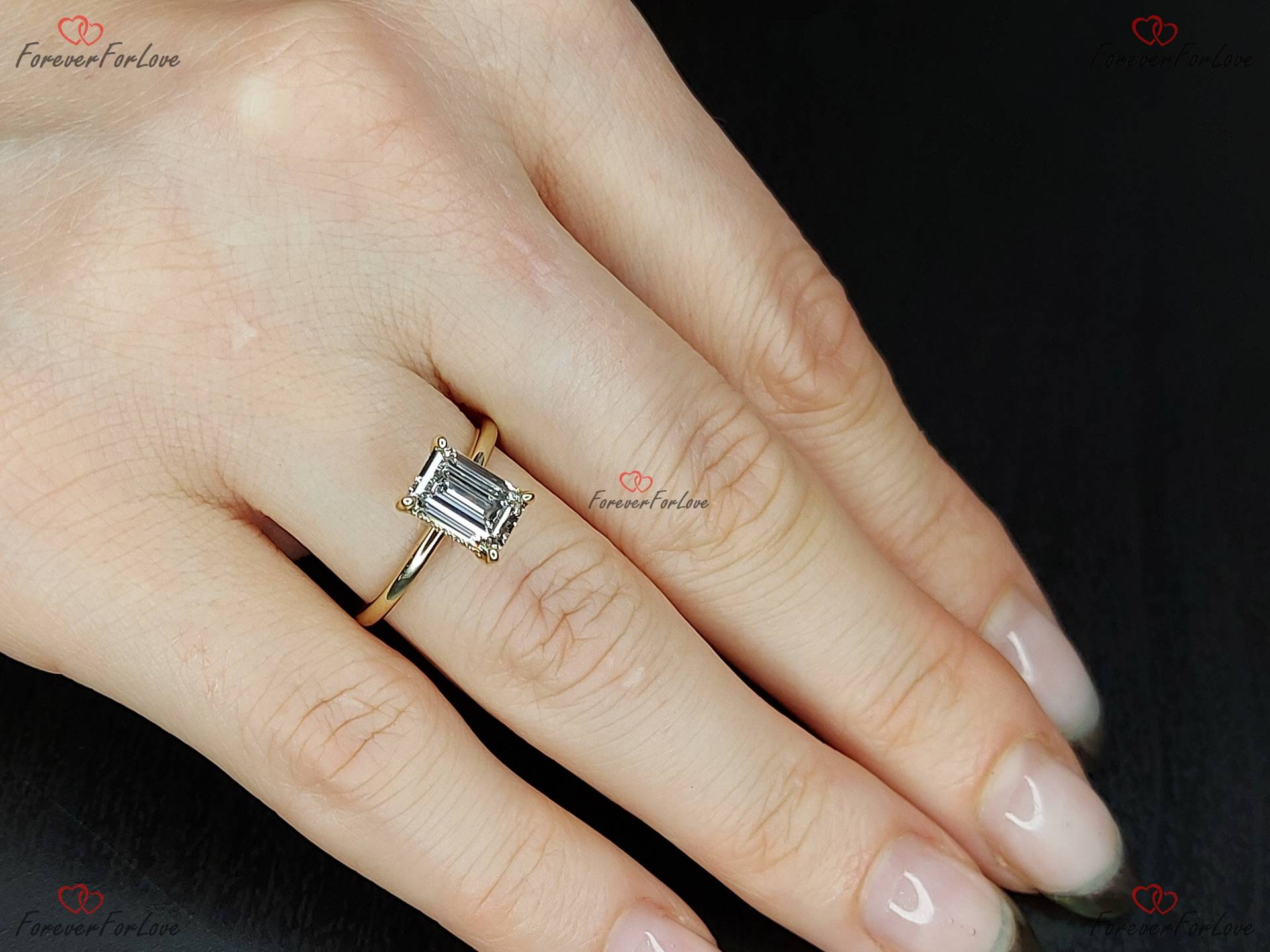 1.5 Carat G Vvs1 Cvd Lab Gewachsen Smaragd Cut Verlobungsring Mit Verstecktem Heiligenschein 14K Solid Gold Igi Zertifizierter Diamant Vorschlag Ring von ForeverForLove