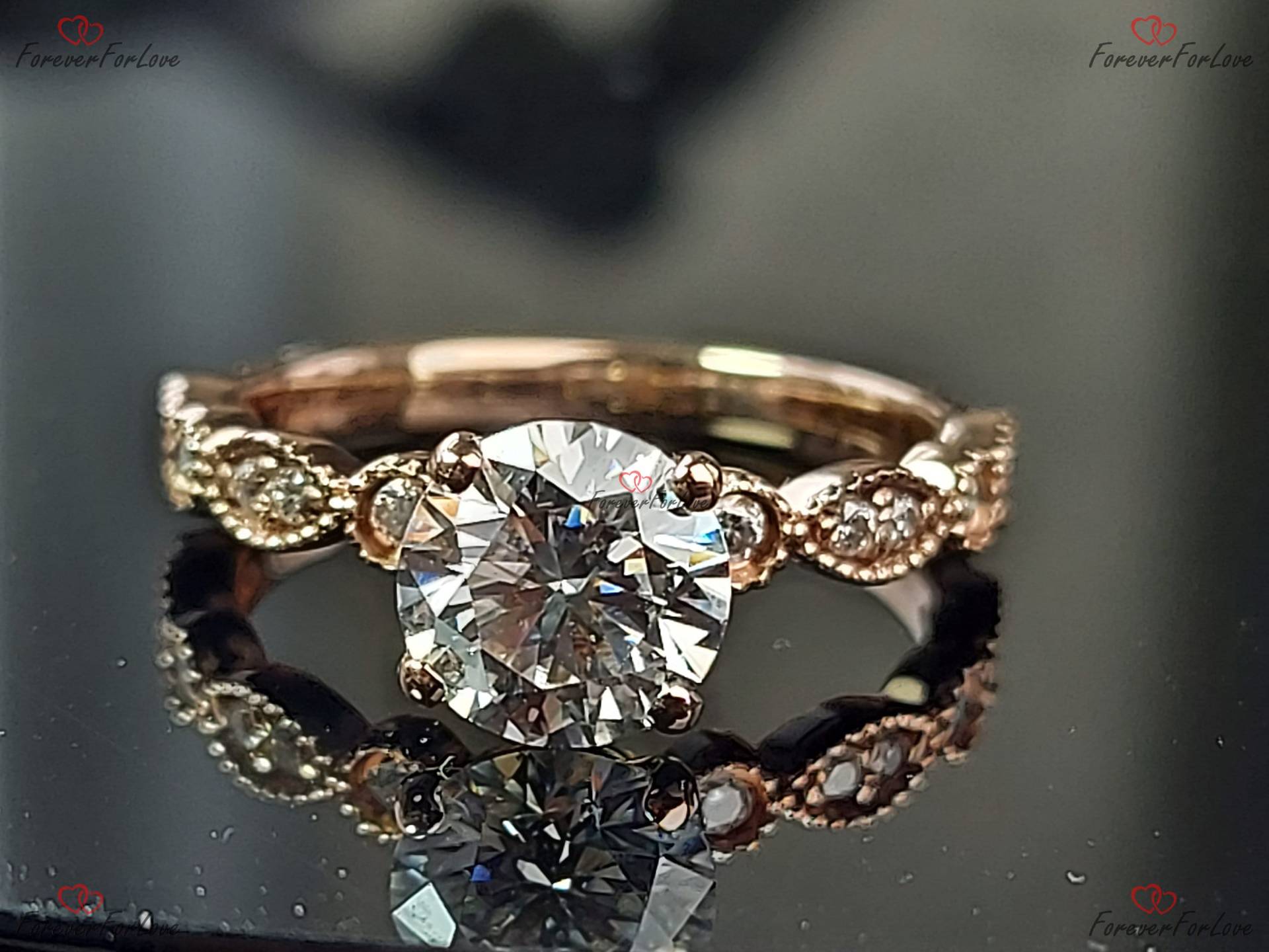 Art-Deco-1 Ct Diamant Im Labor Gewachsen 18K Roségoldring Igi-Zertifizierter Echter Diamantring Vintage Geschenk Für Ihren Jubiläumsring von ForeverForLove