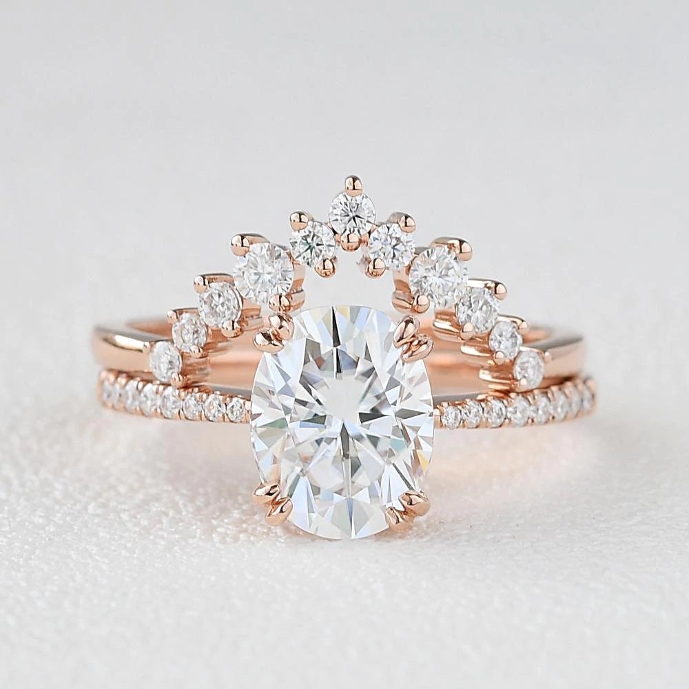 14K Rose Gold Jahrestag Ring Set 2 Ct Oval Moissanite Ehering Verlobungsring Geschenk Für Frau Versprechen Sie 14K Rose Gold Jahrestag Ring Set 2 Ct Oval Moissanite Ehering Verlobungsring Geschenk Für Frau Versprechen Sie von ForeverJewelCraft
